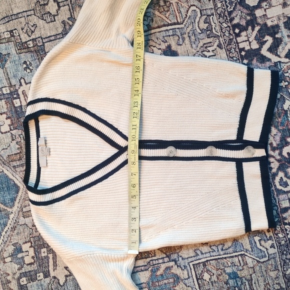 LOFT Varsity Women's Cream Cardigan with Navy Trim - Picture 4 of 4